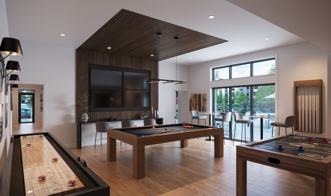 Game room lounge with game tables